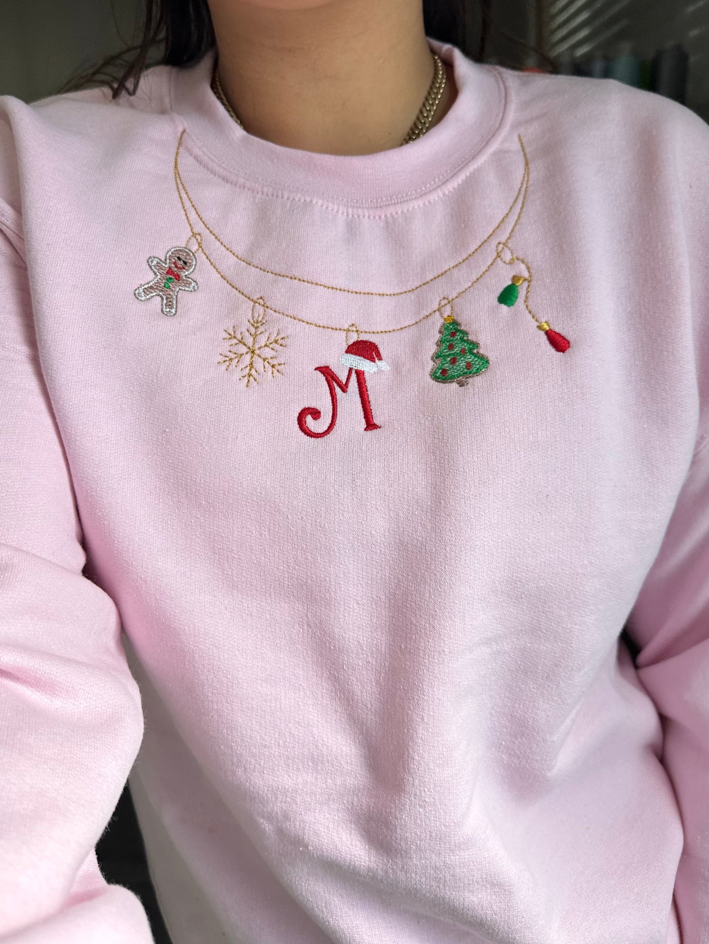 Personalized Christmas Necklace Embroidered Sweatshirt