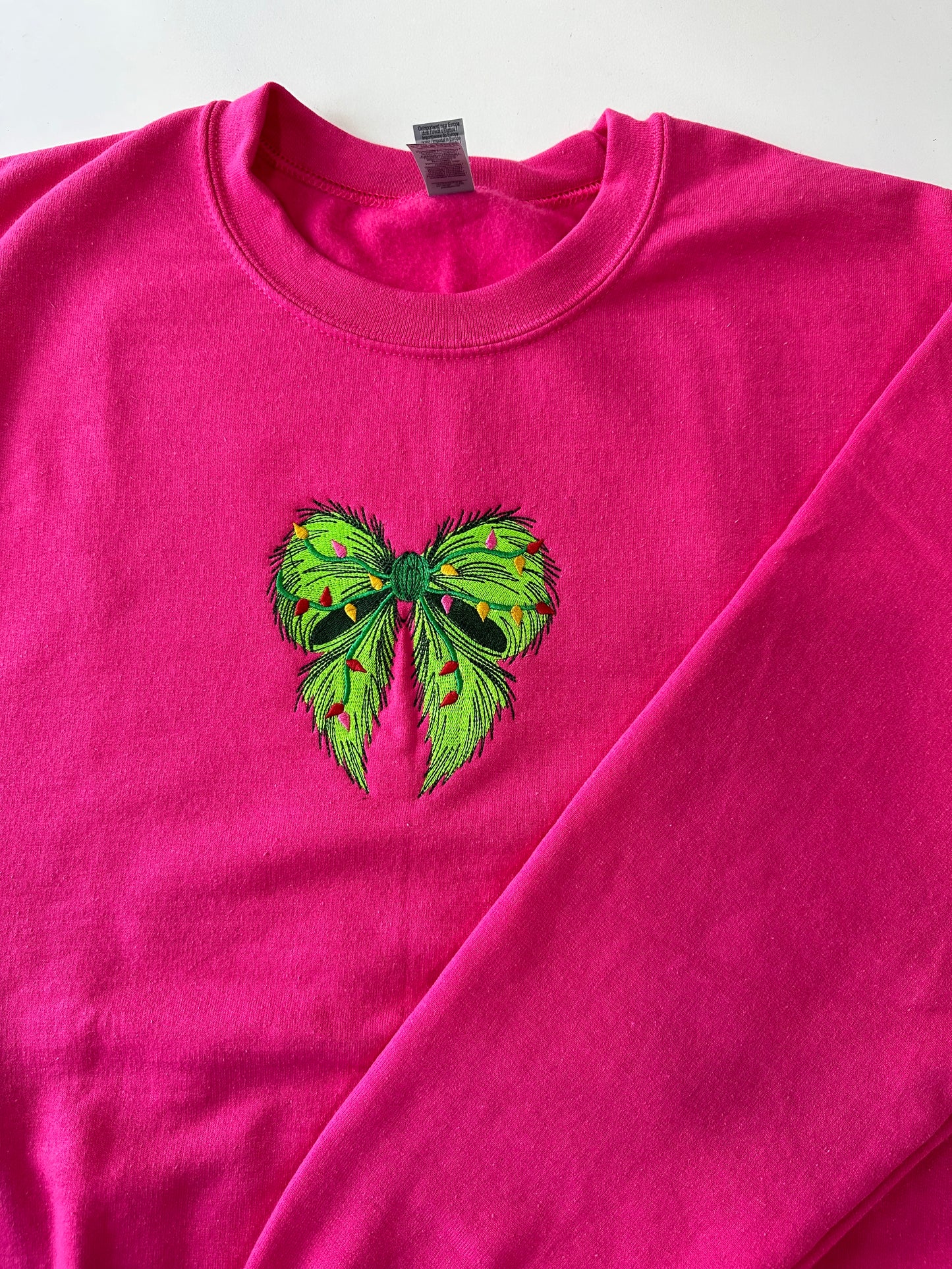 Grinch Bow Christmas Embroidered Sweatshirt