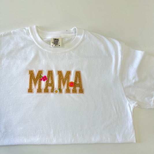 white mama t-shirt, laying flat