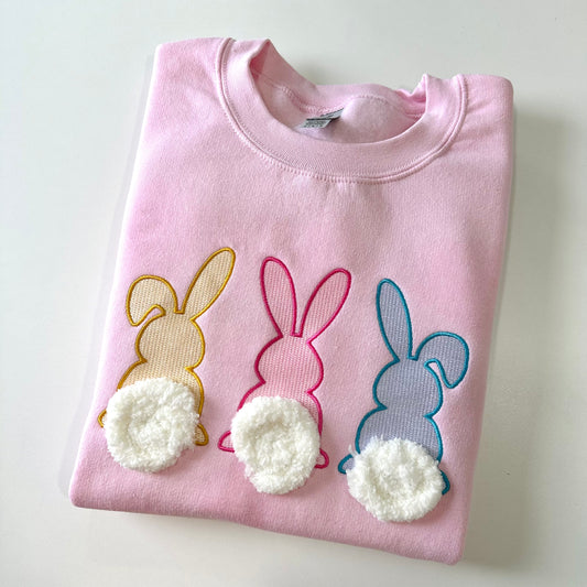 Easter Bunnies Fluffy Tails Embroidered T-Shirt