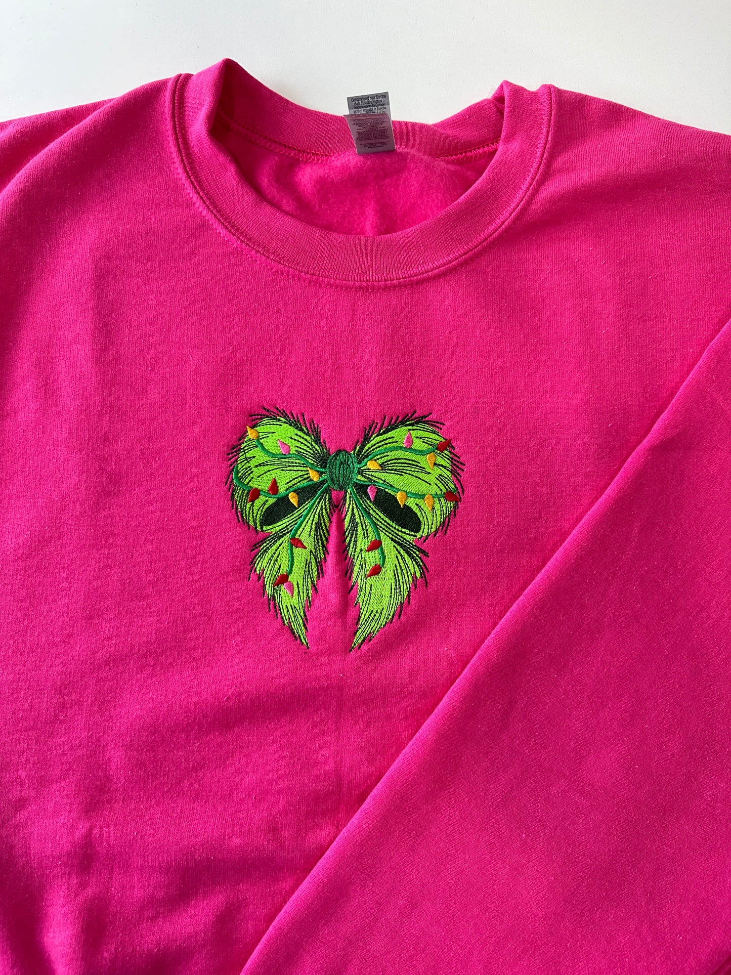 Grinch Bow Christmas Embroidered Sweatshirt