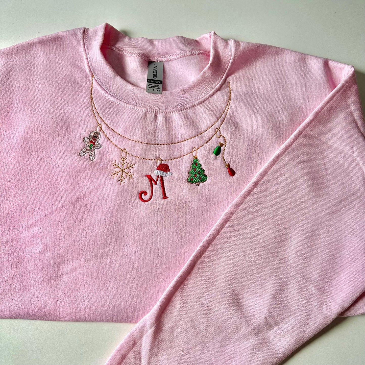 Personalized Christmas Necklace Embroidered Sweatshirt