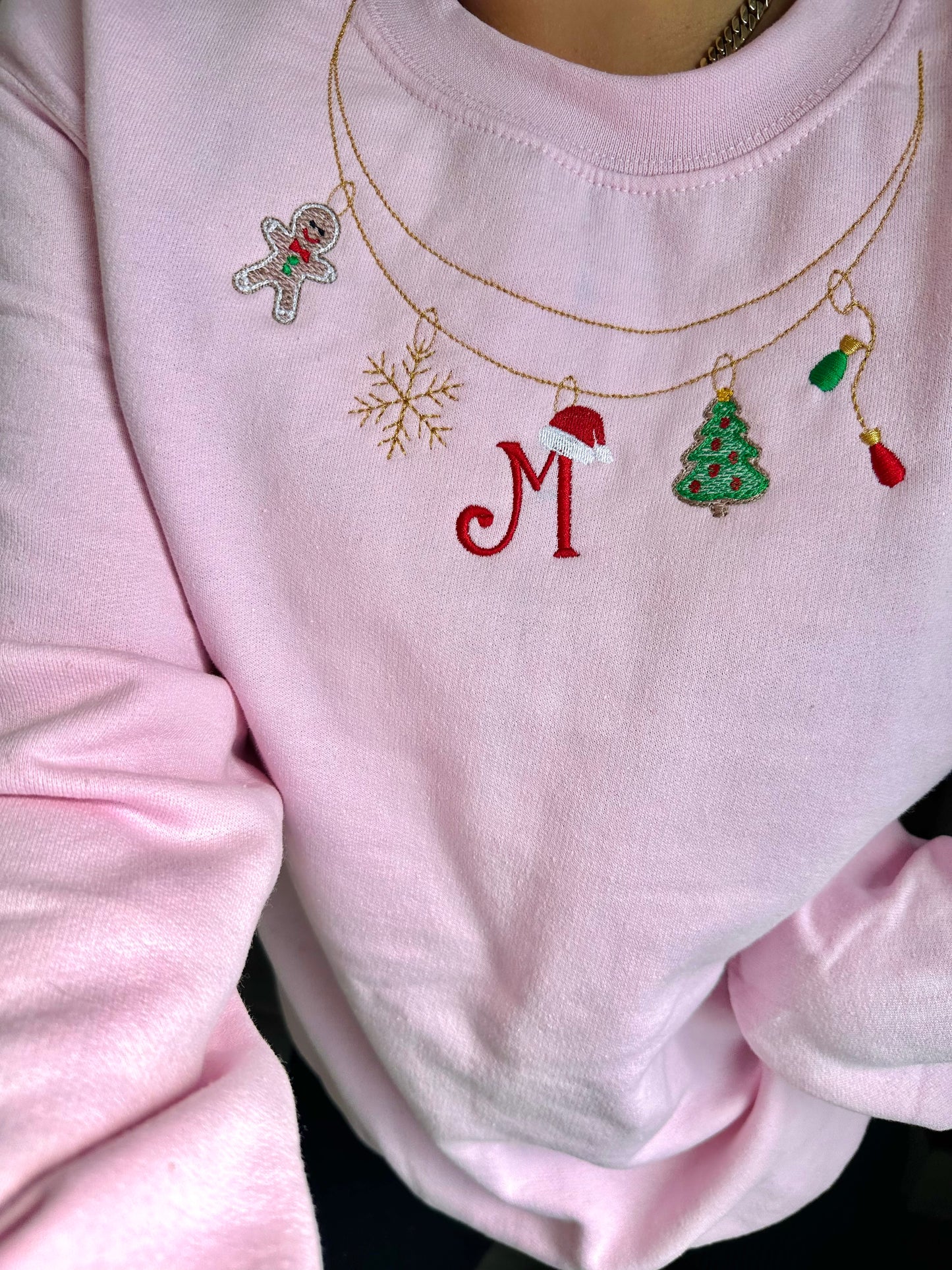 Personalized Christmas Necklace Embroidered Sweatshirt