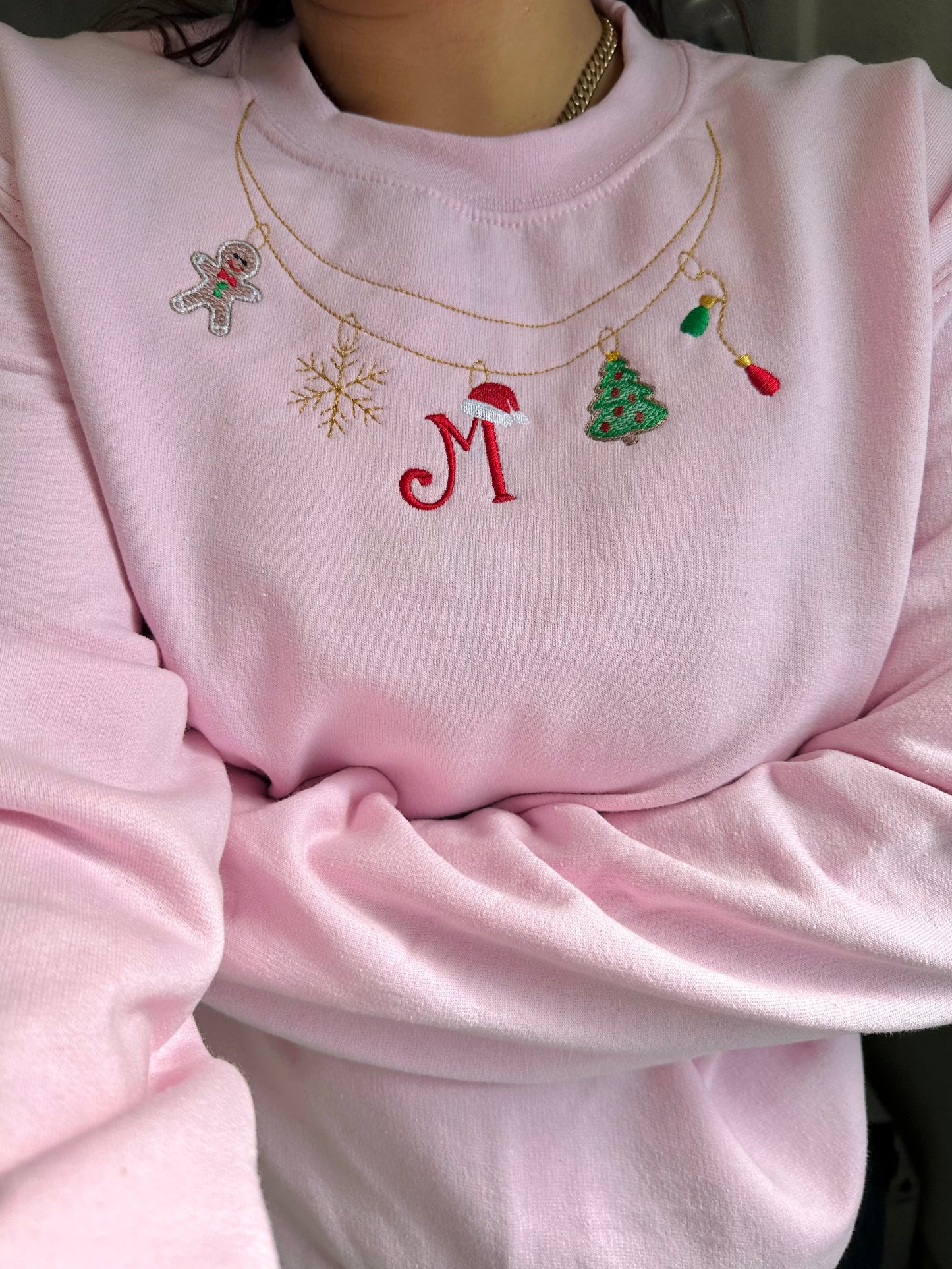 Personalized Christmas Necklace Embroidered Sweatshirt