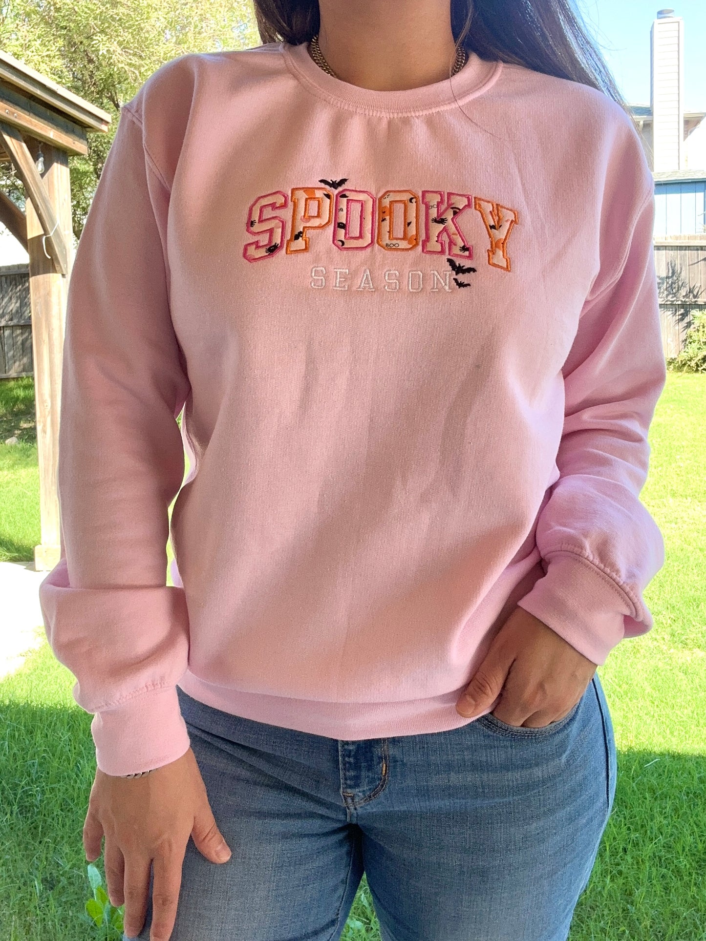 Pink Halloween Embroidered Sweatshirt