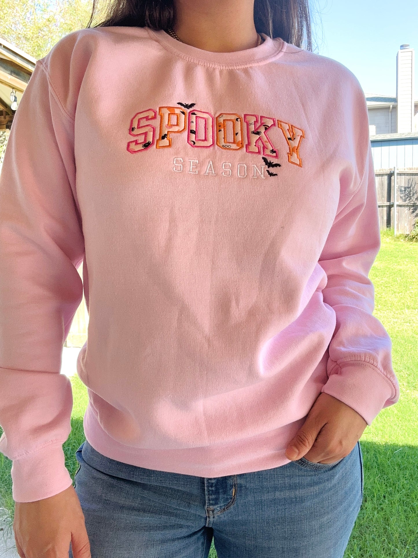 Pink Halloween Embroidered Sweatshirt