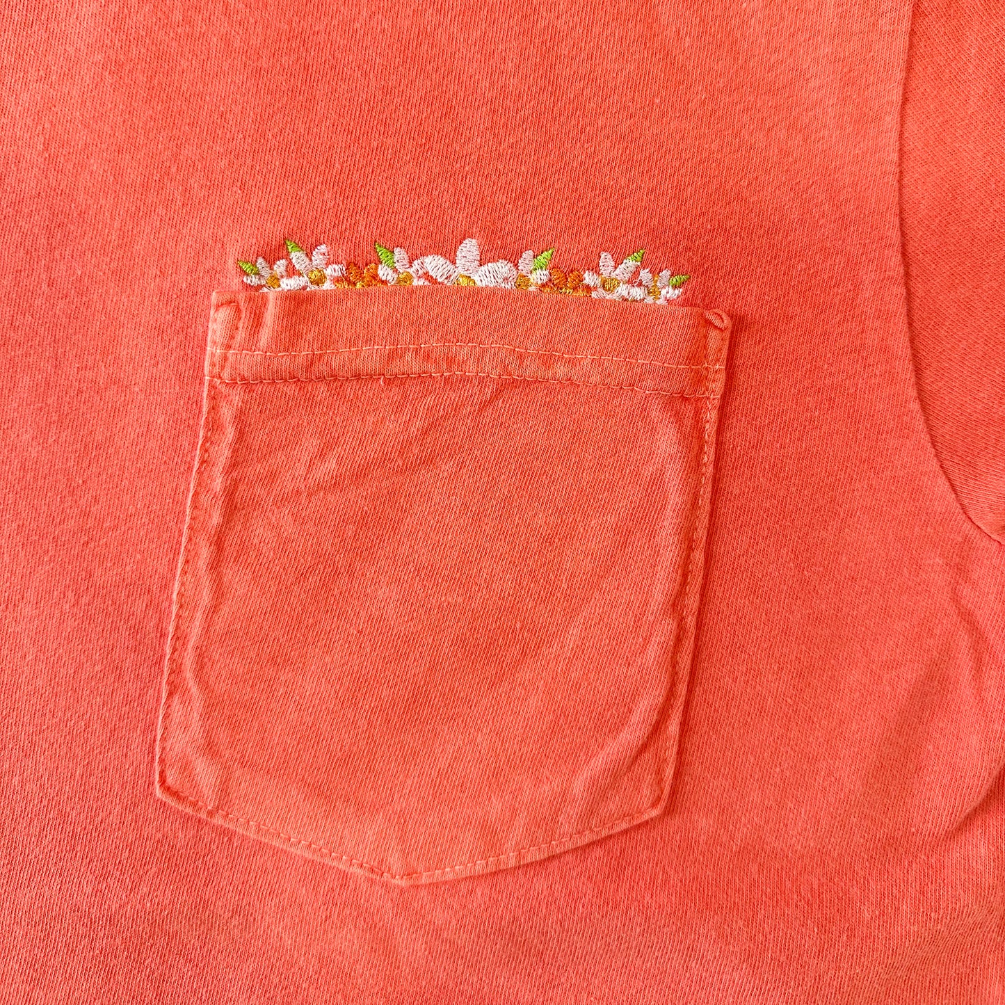 Floral Embroidery Tee with Pocket