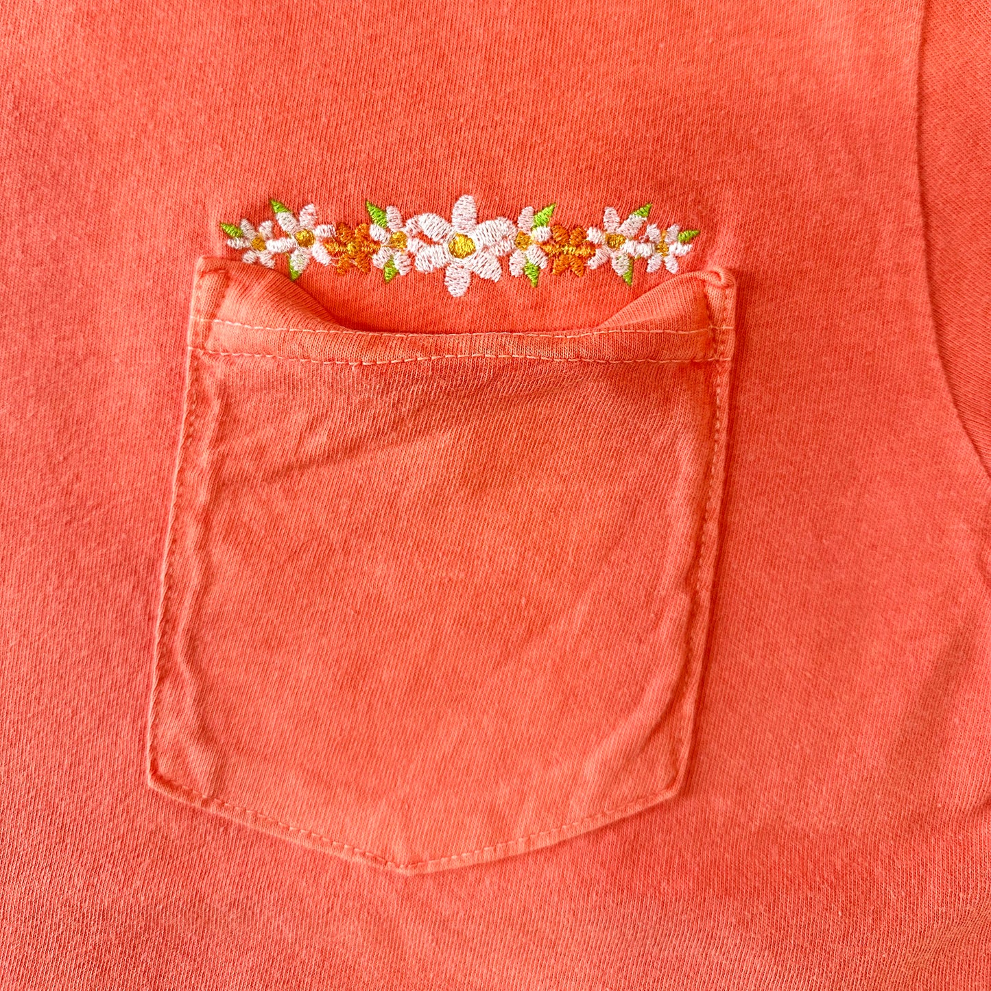 Floral Embroidery Tee with Pocket