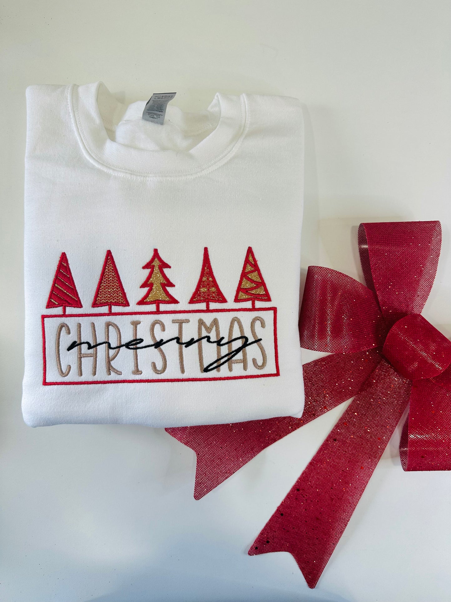 Merry Christmas Trees Embroidered Sweatshirt