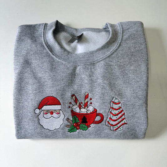 Santa, Christmas Cake & Hot Chocolate Embroidered Sweatshirt