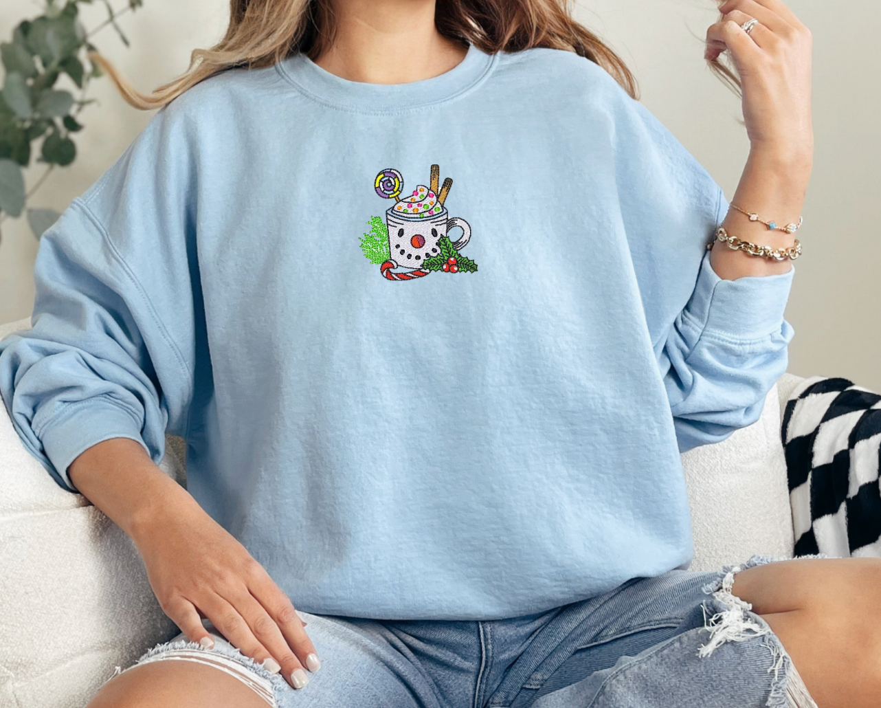 Hot Chocolate Christmas Embroidered Sweatshirt (Pick your design)