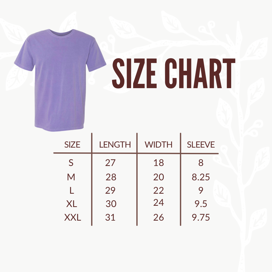 white mama t-shirt, size chart